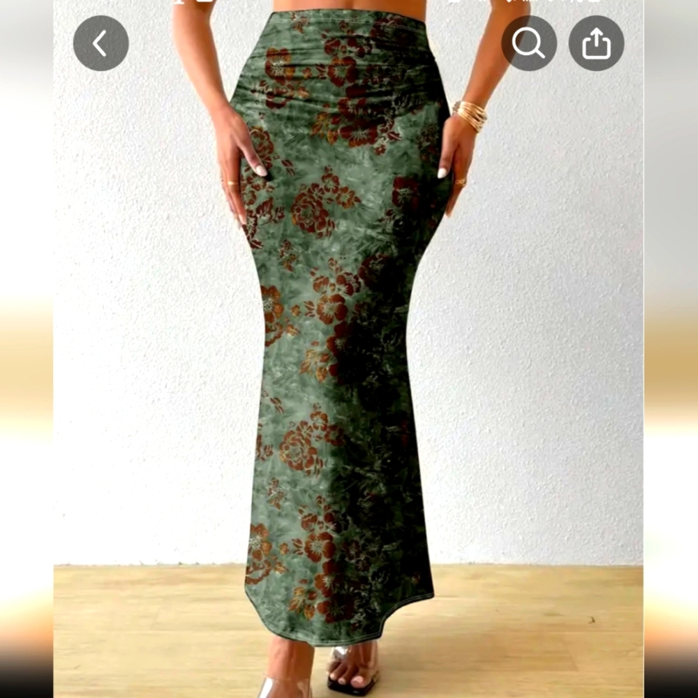 Women size med Floral Green/brown Maxi Skirt - Picture 3 of 5